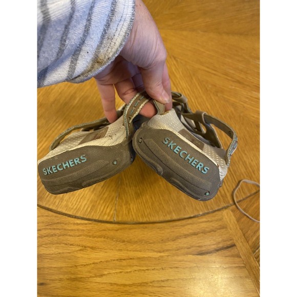 Sketchers Outdoor Lifestyle Sandals Flip Flops Womens 11 Slip on Tan and Teal - Picture 3 of 4